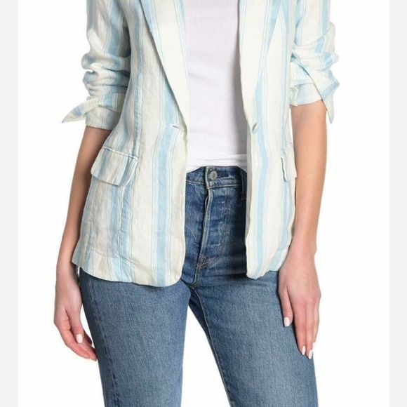 Frame Denim Blue and White Striped Blazer - Picture 1 of 7